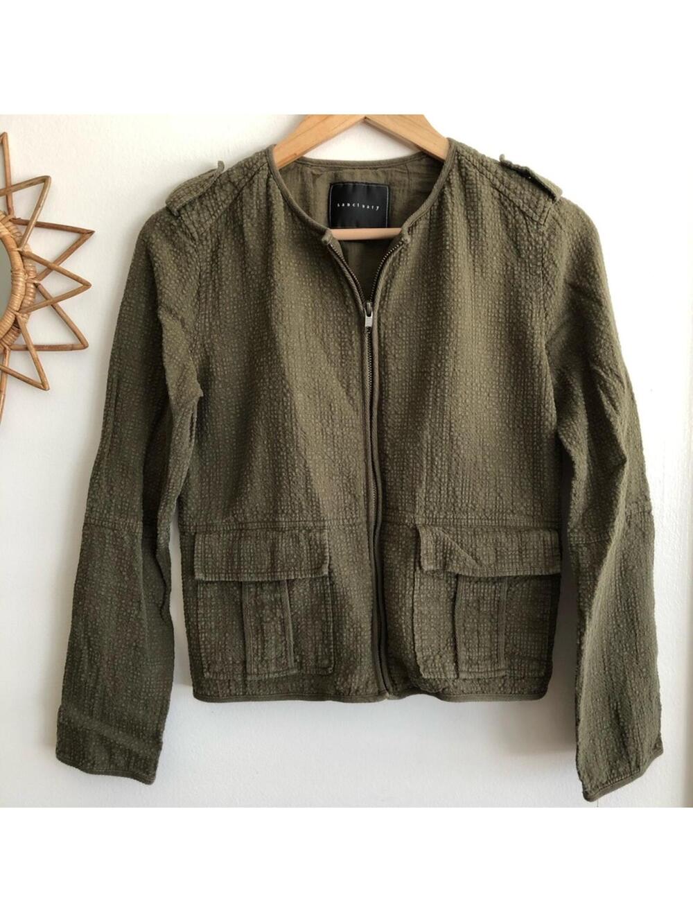 Sanctuary Olive Green Textured Zip-Up Jacket Women's Size XS Utility Casual